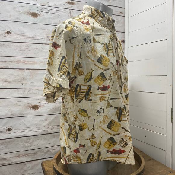 Crossings Mens Camp Fly Fishing Fish Shirt Aloha Hawaiian Button Down Pocket L - Picture 5 of 7